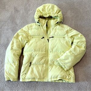 People Women Winter Puffer Ski Jacket Lime Yellow Fit XXS/XS Hood Pocket